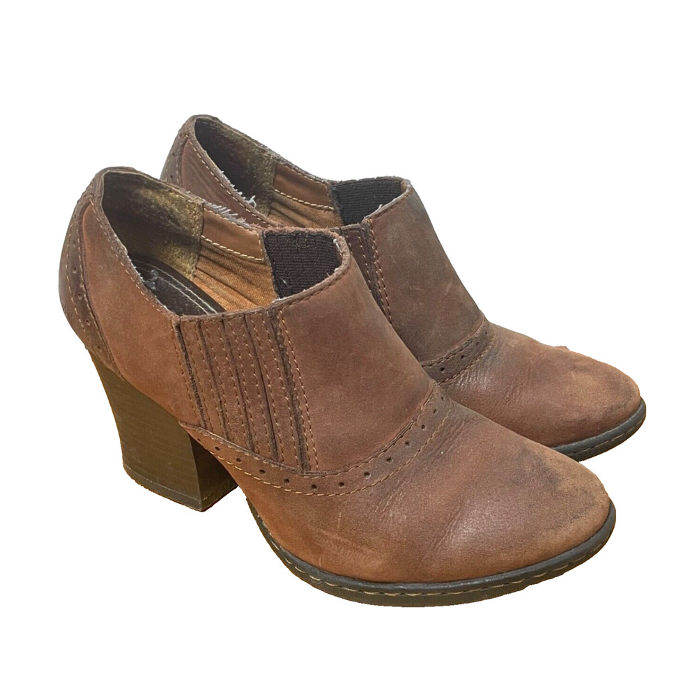 Y2K BOC Brown Leather Mule Booties Sz 6 Boho Witchy Clogs Round Toe Chunky‎ Heel
